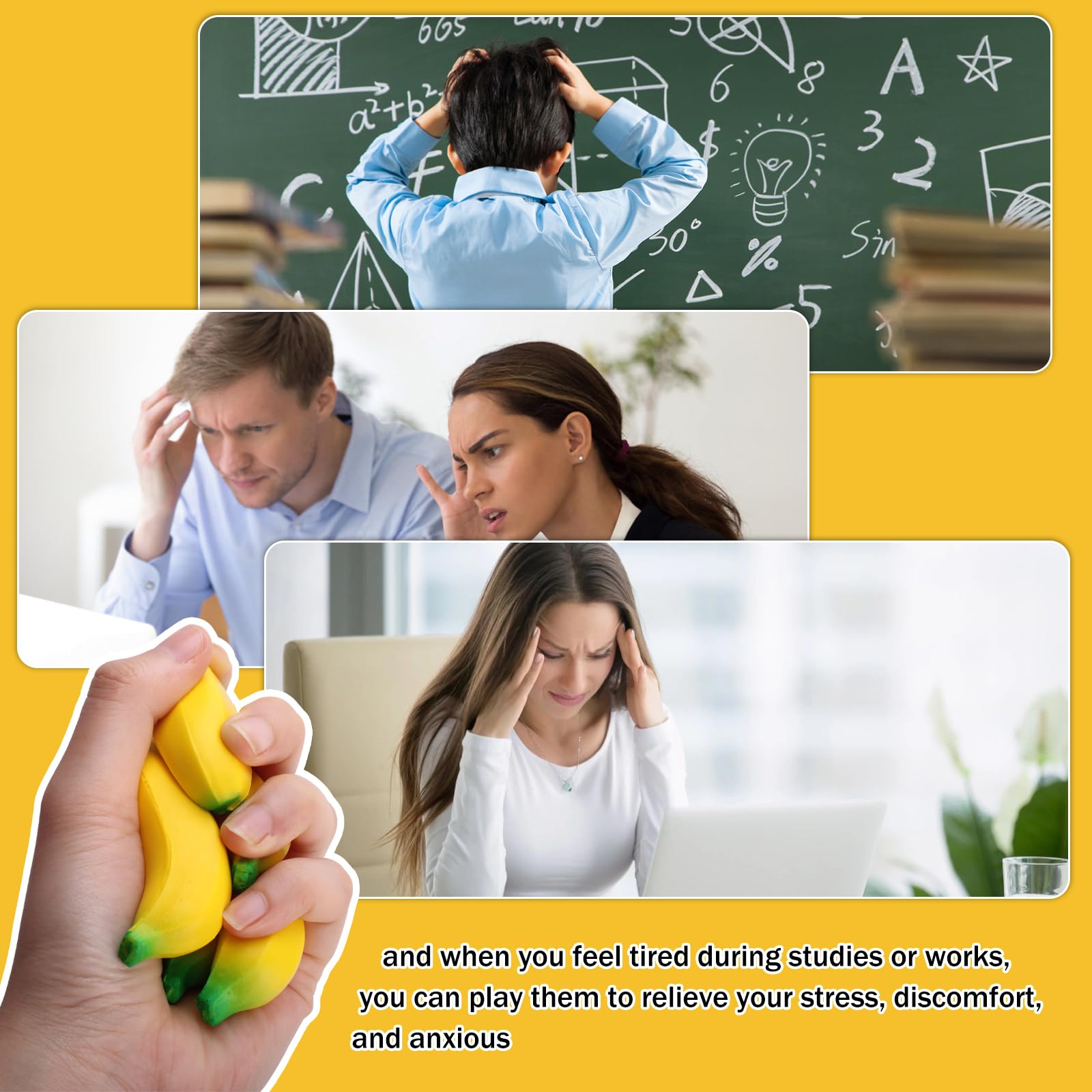 SALACOOL 15 Pack Banana Stress Toys - Stretchy PU Squeeze Balls for Stress Relief, Party Favors, Classroom Rewards (2.36 Inch)