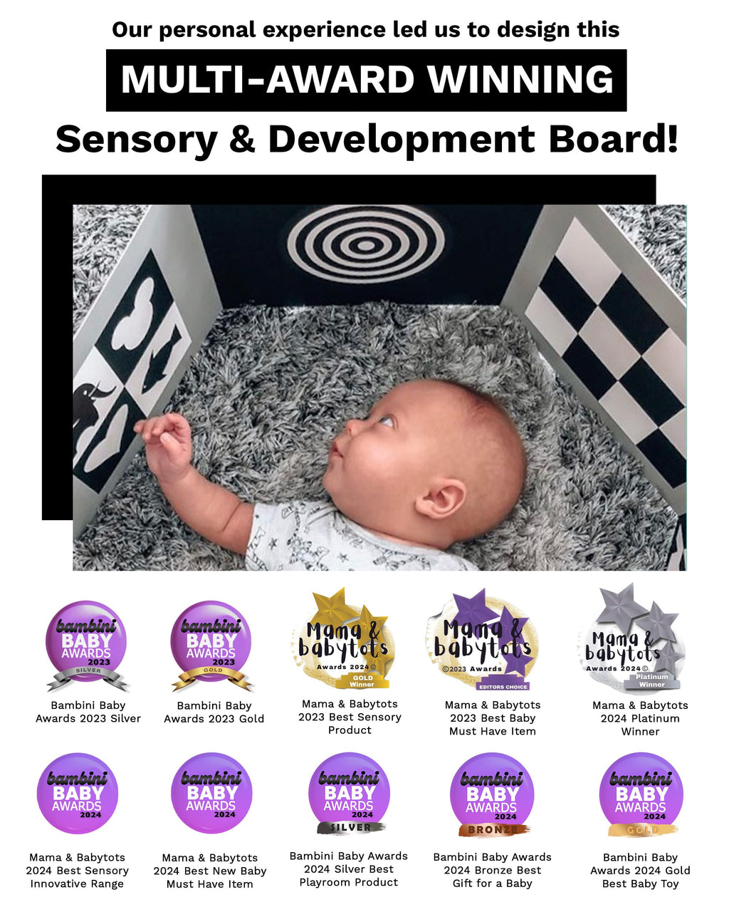 Samuel Sensory Black and White Board for Babies – 100cm Fold-Out High Contrast Tummy Time Toy for Newborns 0-3 Months