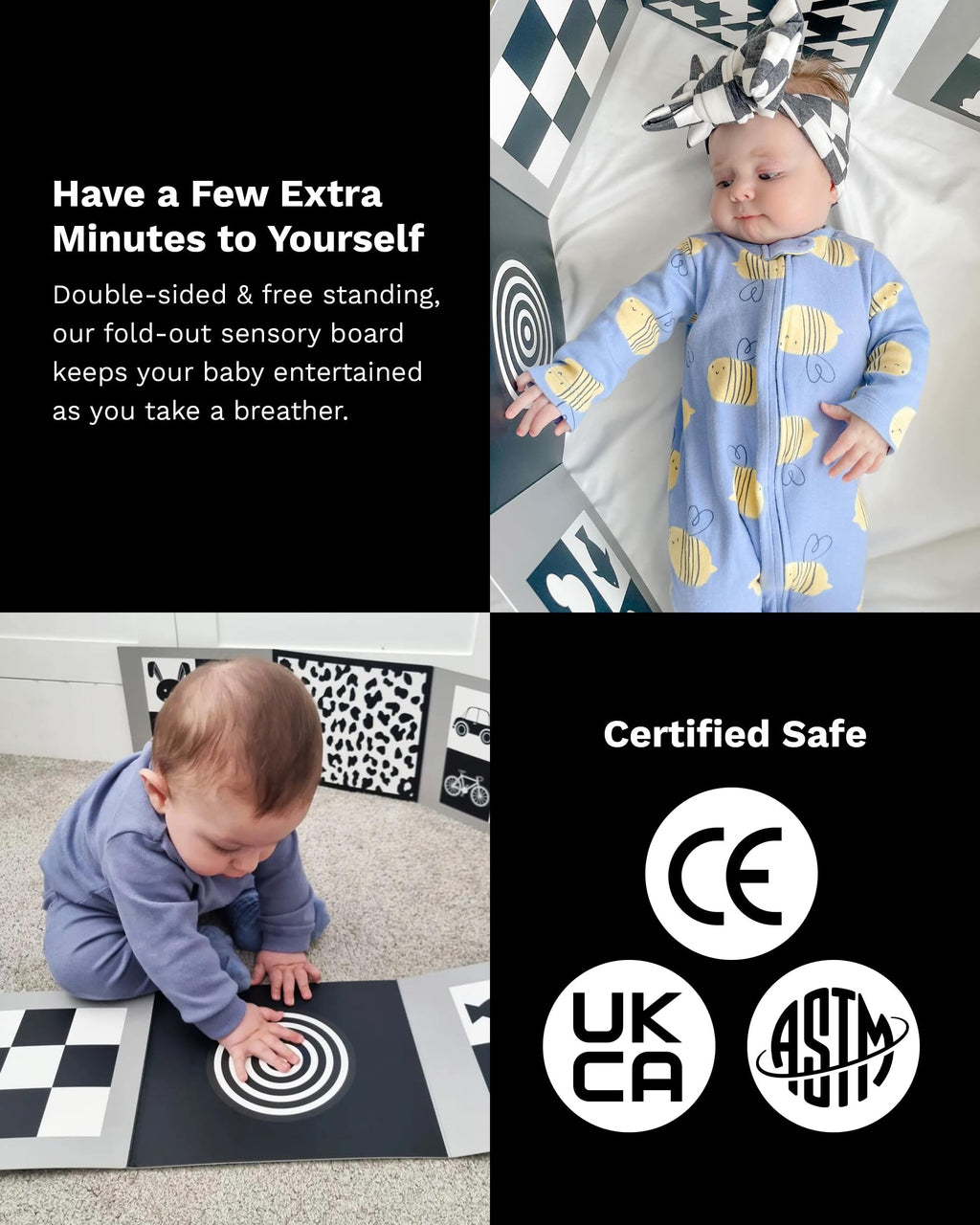 Samuel Sensory Black and White Board for Babies – 100cm Fold-Out High Contrast Tummy Time Toy for Newborns 0-3 Months