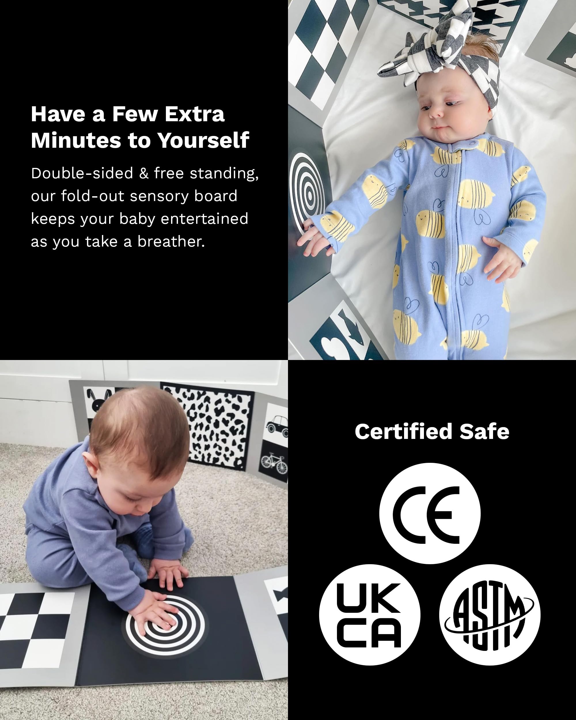 Samuel Sensory Black and White Board for Babies – 100cm Fold-Out High Contrast Tummy Time Toy for Newborns 0-3 Months
