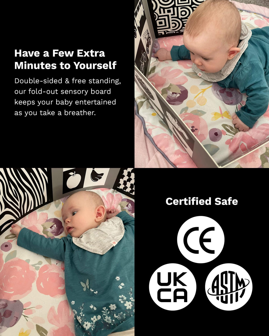 Samuel Sensory Supersized Black and White Board for Babies - 100cm Fold-Out High Contrast Tummy Time Cards with 8 Patterns