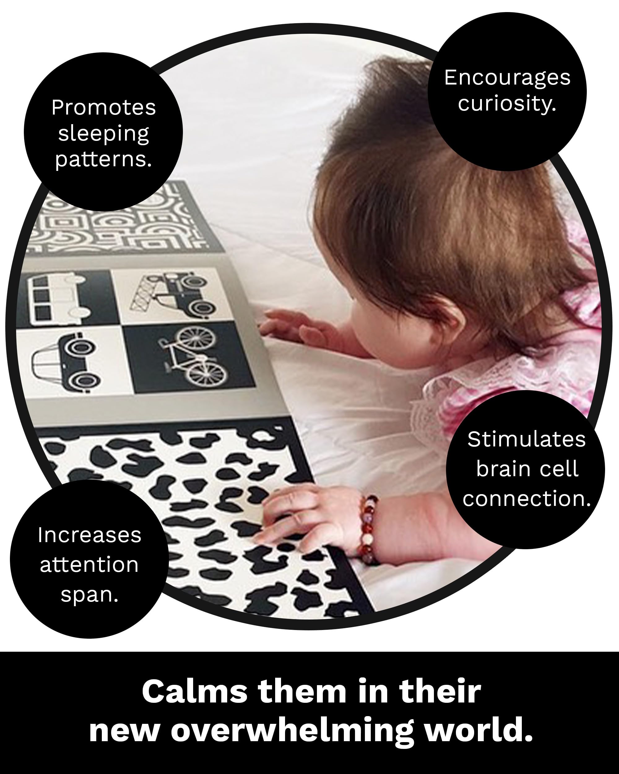 Samuel Sensory Supersized Black and White Board for Babies - 100cm Fold-Out High Contrast Tummy Time Cards with 8 Patterns
