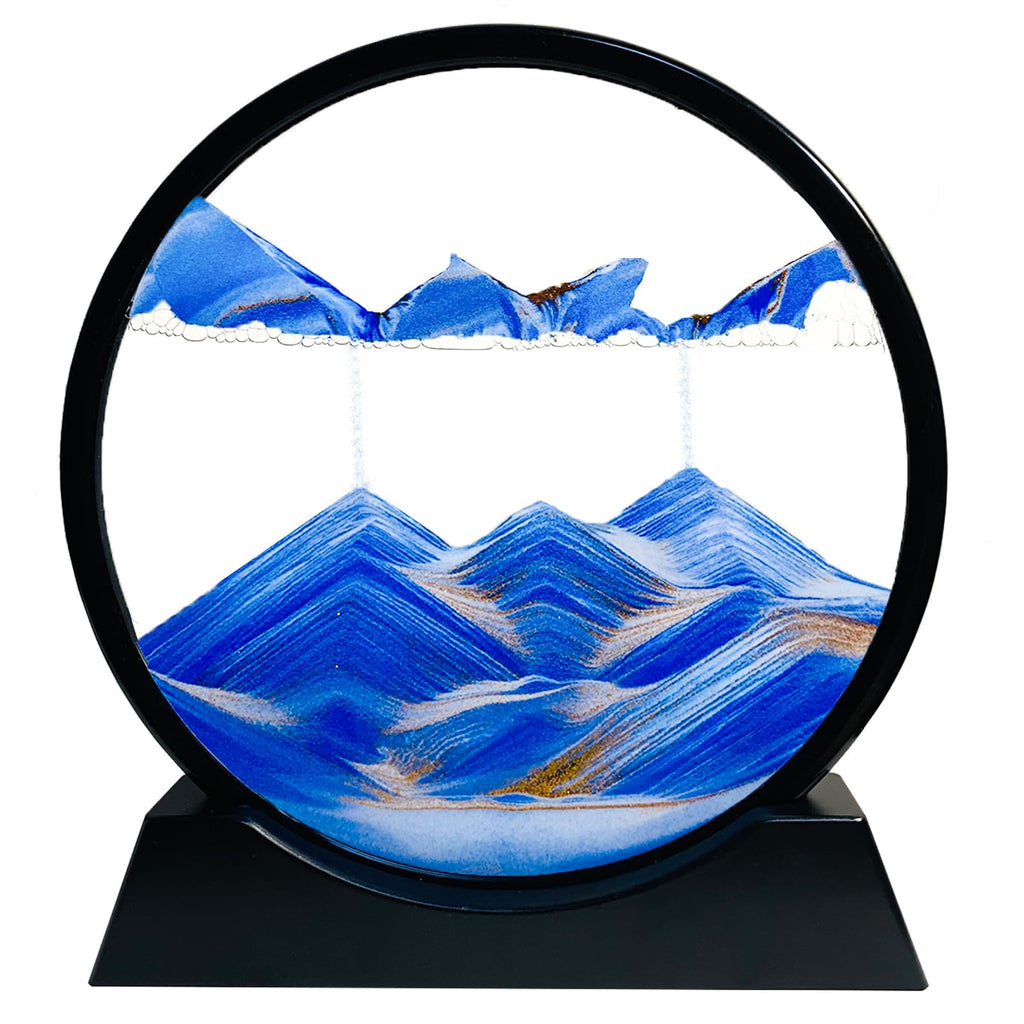 SANDCLE 7-Inch Blue Moving Sand Art Picture - Round Glass Desktop Relaxation Toy with 3D Deep Sea Effect