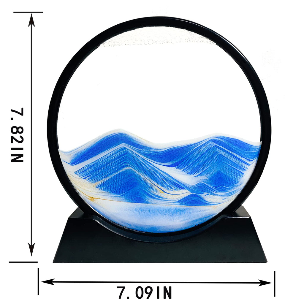 SANDCLE 7-Inch Blue Moving Sand Art Picture - Round Glass Desktop Relaxation Toy with 3D Deep Sea Effect