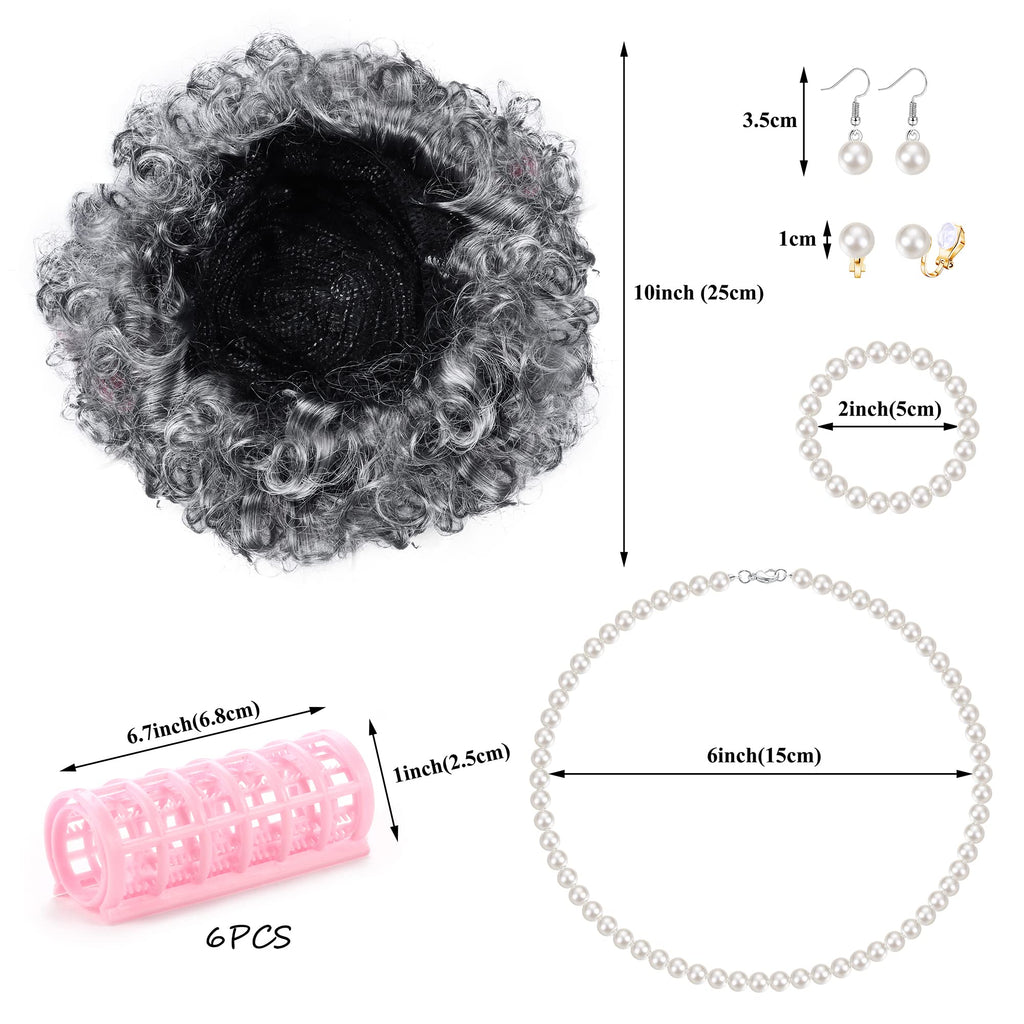 Sanfenly 14-Piece Grandma Costume Set: Granny Wig, Glasses, Faux Pearl Jewelry & Hair Rollers