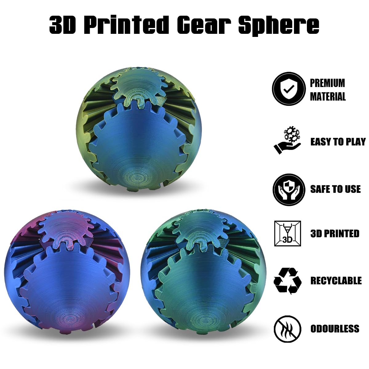 SANSGOUP Gear Sphere 3D Printed Fidget Toy – Steampunk Whirling Wonder Gear Ball (Green)