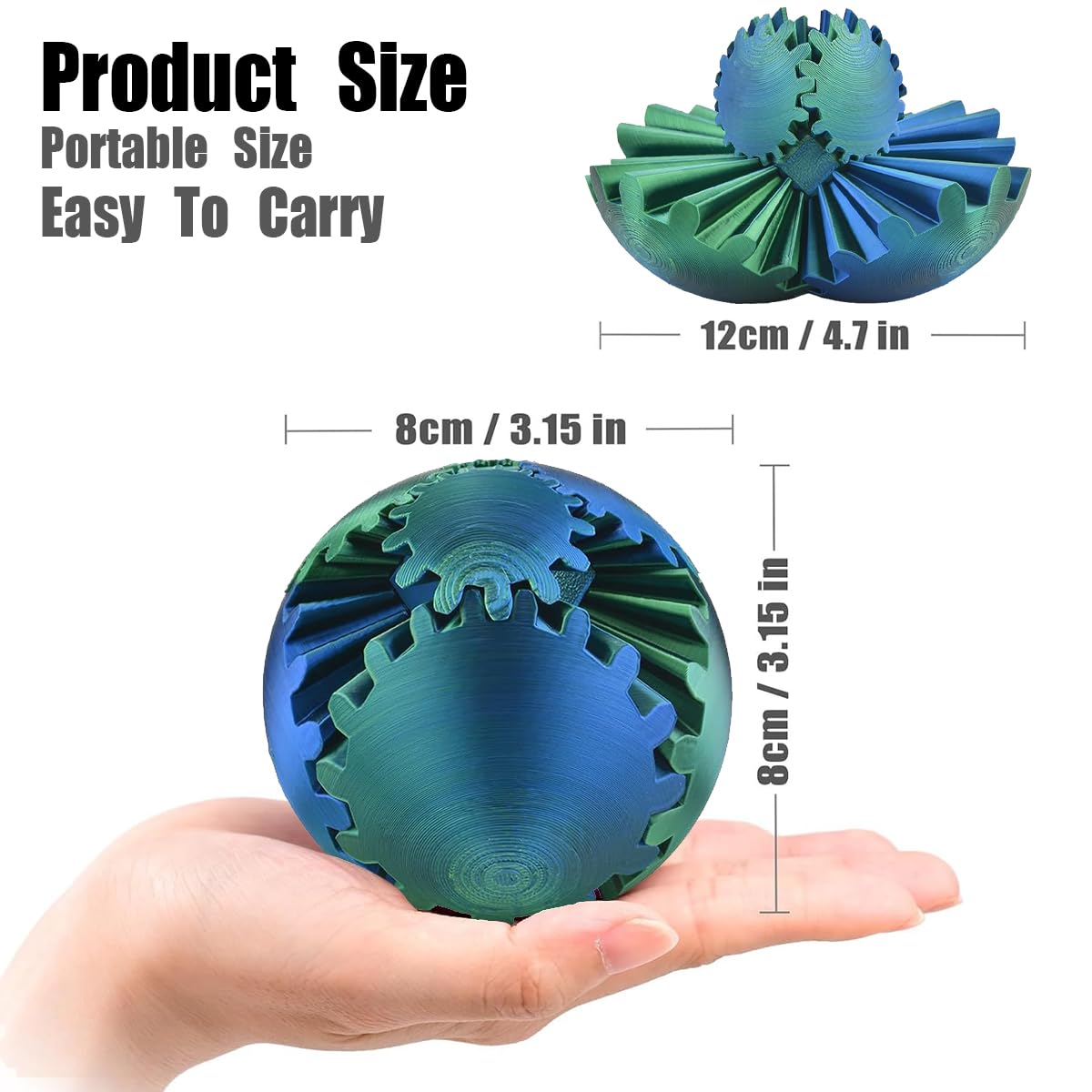 SANSGOUP Gear Sphere 3D Printed Fidget Toy – Steampunk Whirling Wonder Gear Ball (Green)