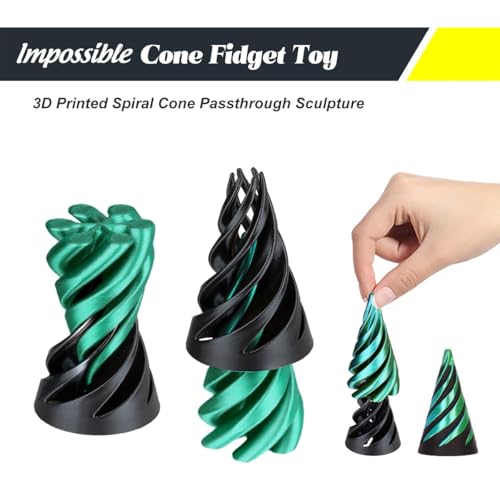SANSGOUP Impossible Cone (3 Pack) – 3D Printed Spiral Cone Fidget Toy, Passthrough Sculpture, Laser Blue Green