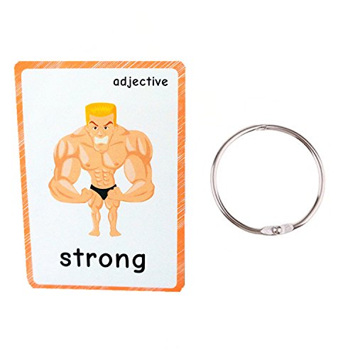 SANTSUN 47 Adjectives Flashcards for Toddlers – Mini Size, with Rings, for Pre-K & ESL