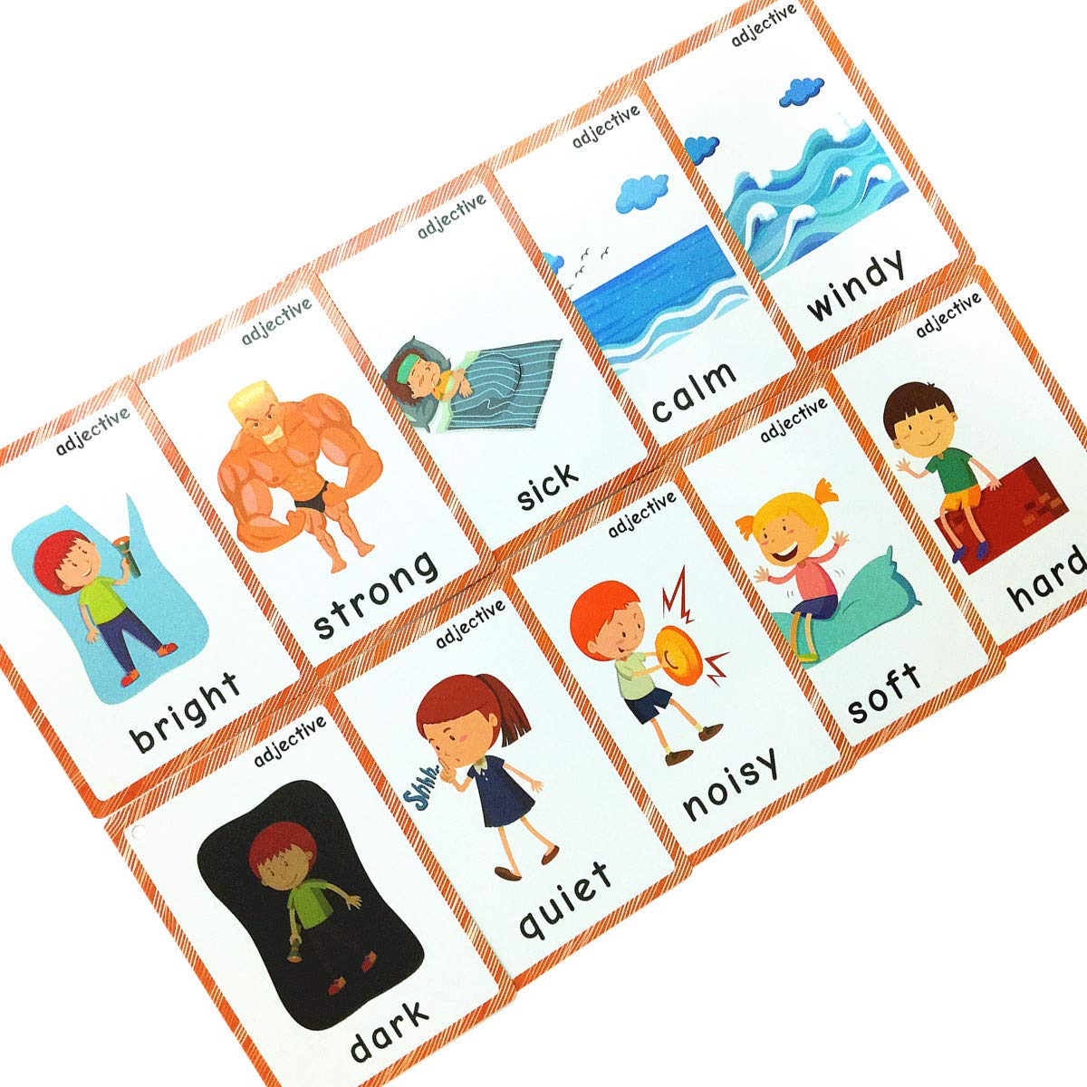 SANTSUN 47 Adjectives Flashcards for Toddlers – Mini Size, with Rings, for Pre-K & ESL