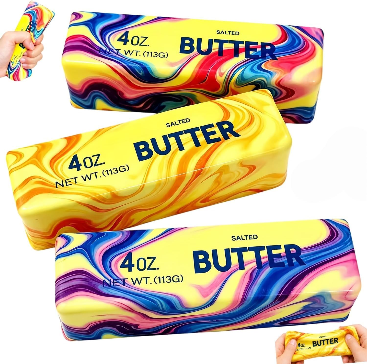 SANTVOLO 3-Piece Slow-Rising Butter Squishy Toy Set – Soft Stress Relief Fidget Gadget with Butter Scent