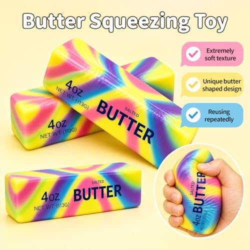 SANTVOLO 3-Piece Slow-Rising Butter Squishy Toy Set – Soft Stress Relief Fidget Gadget with Butter Scent