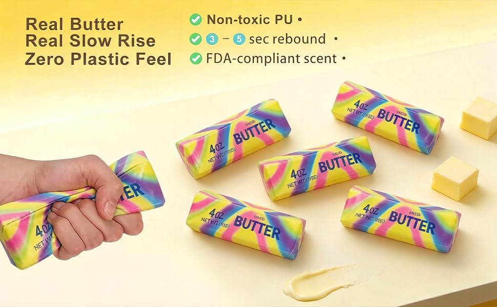 SANTVOLO 3-Piece Slow-Rising Butter Squishy Toy Set – Soft Stress Relief Fidget Gadget with Butter Scent