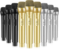 Sanwuta 3-Pack Fake Microphone Props - Gold, Silver, Black Plastic Stage Mics for Costume Parties, Karaoke, and Cosplay