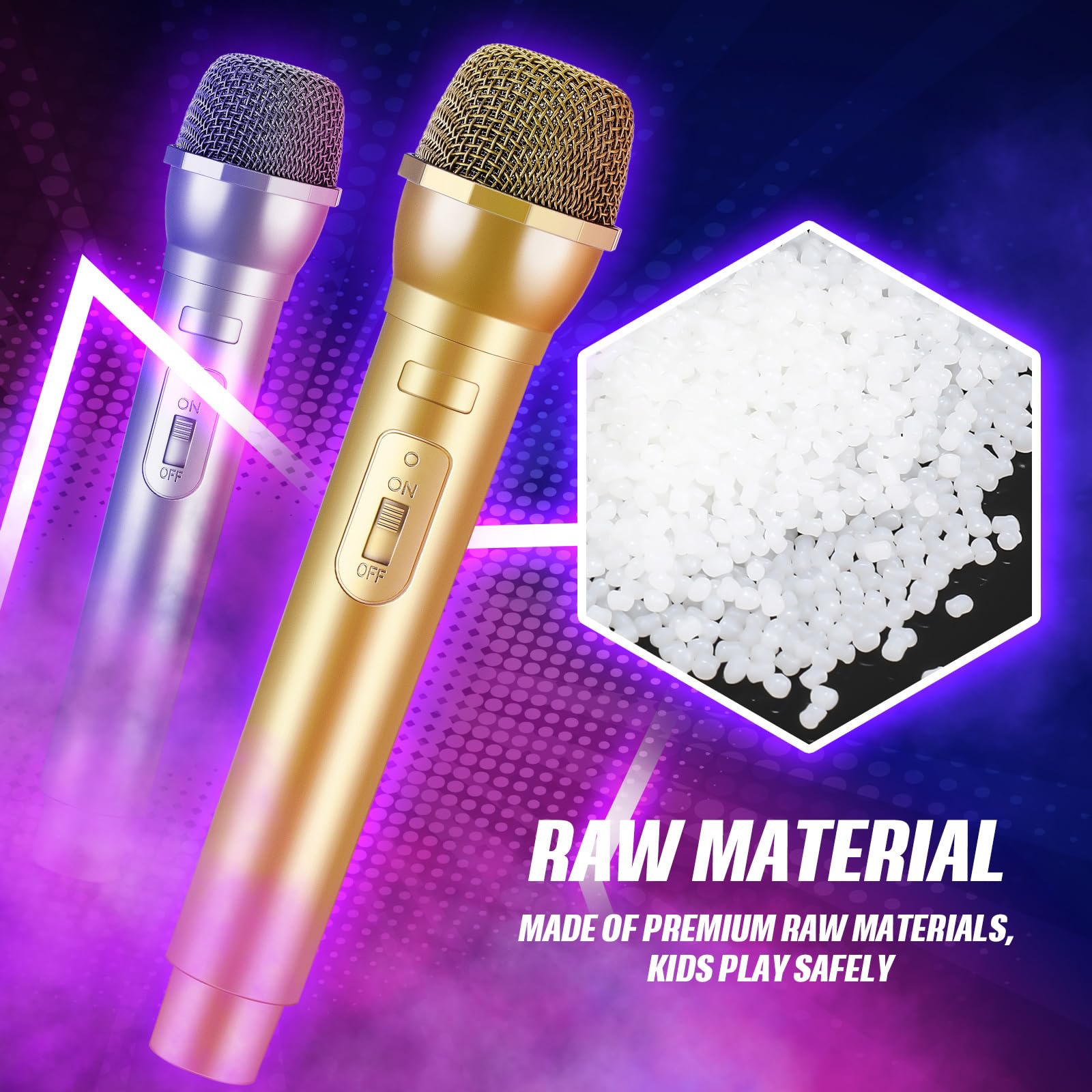Sanwuta 3-Pack Fake Microphone Props - Gold, Silver, Black Plastic Stage Mics for Costume Parties, Karaoke, and Cosplay
