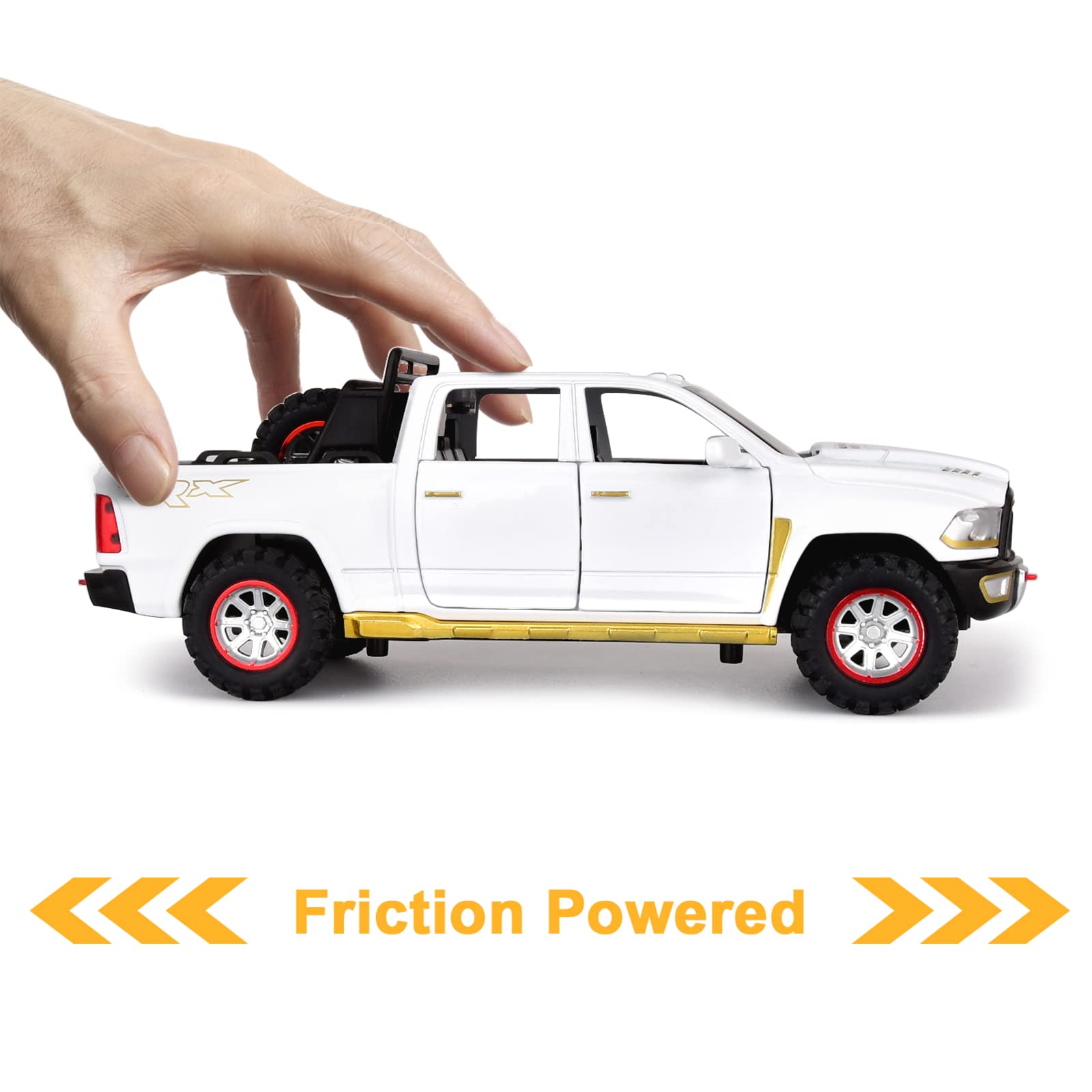 SASBSC 1:32 Scale Diecast Metal Pickup Truck Toy with Lights and Sound, Pull Back Action for Kids Ages 3-8