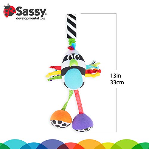 Sassy Boppin’ Birdie – High-Contrast Plush Toy with Chime and Strap for Newborns