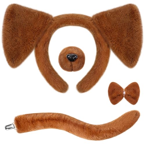 SATINIOR Puppy Dog Costume Set – Ears Headband, Nose, Bow Tie, and Tail for Halloween Cosplay