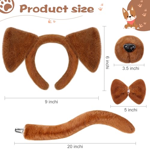 SATINIOR Puppy Dog Costume Set – Ears Headband, Nose, Bow Tie, and Tail for Halloween Cosplay