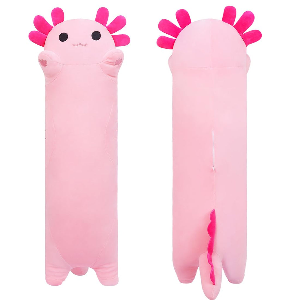 Sausudols Long Axolotl Plush 19.6" – Ultra Soft Body Pillow for Kids, Cute Stuffed Animal Toy Gift Pink