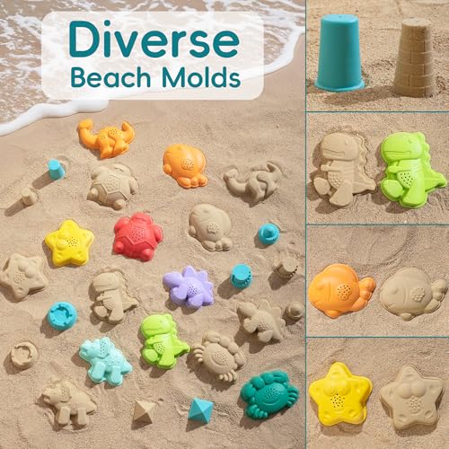 Sawaruita 41-Piece Beach Toy Set with Collapsible Bucket, Shovels, and Mesh Bag for Kids Ages 3-10