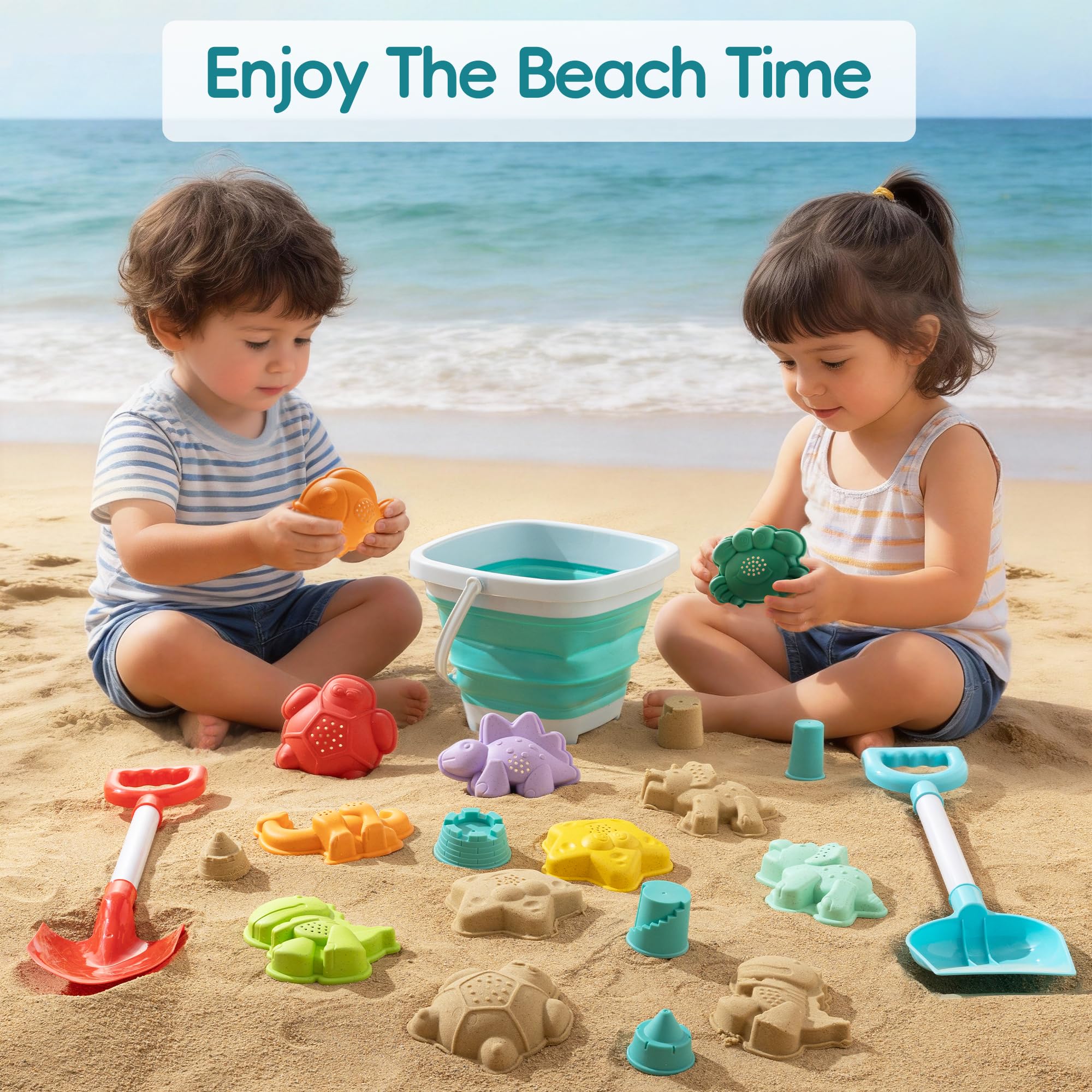Sawaruita 41-Piece Beach Toy Set with Collapsible Bucket, Shovels, and Mesh Bag for Kids Ages 3-10