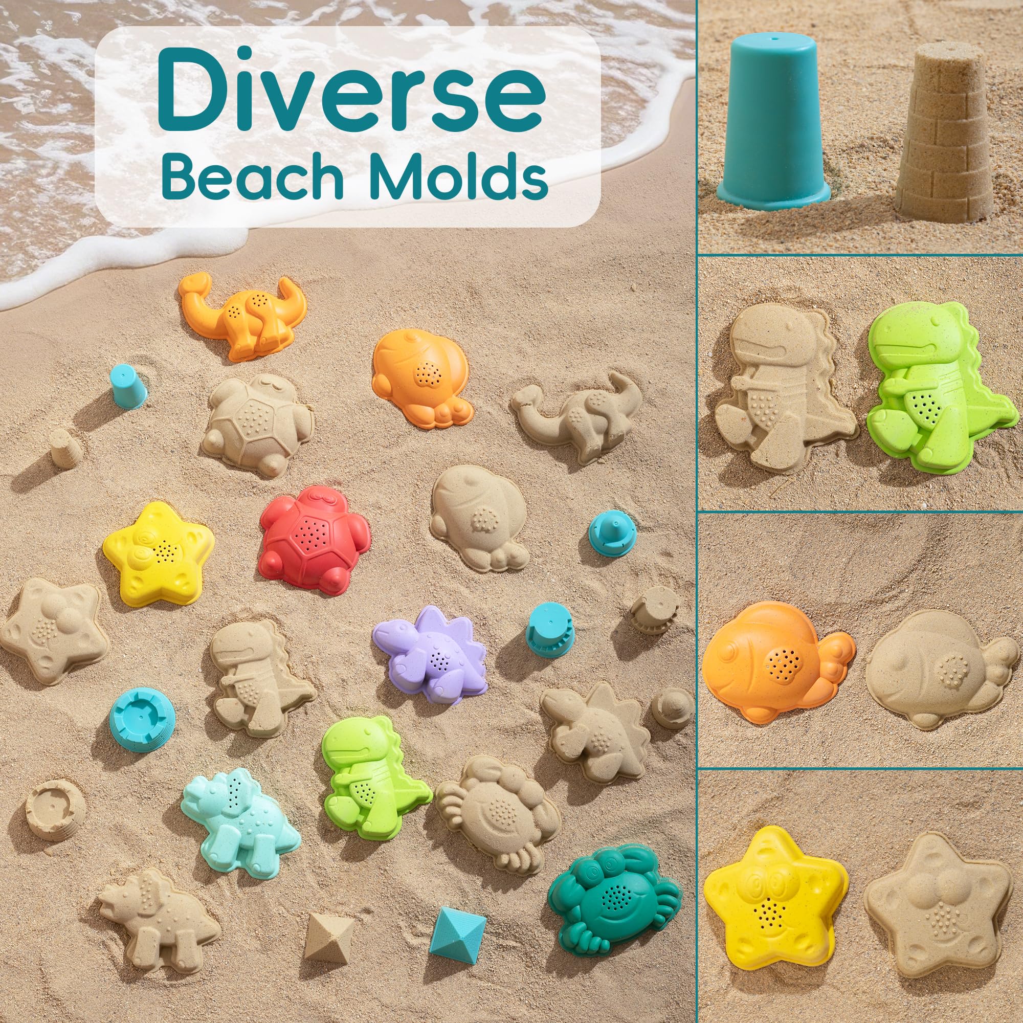 Sawaruita 41-Piece Beach Toy Set with Collapsible Bucket, Shovels, and Mesh Bag for Kids Ages 3-10