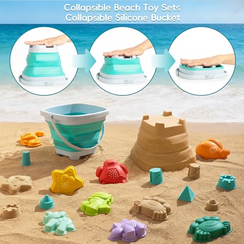 Sawaruita 41-Piece Beach Toy Set with Collapsible Bucket, Shovels, and Mesh Bag for Kids Ages 3-10