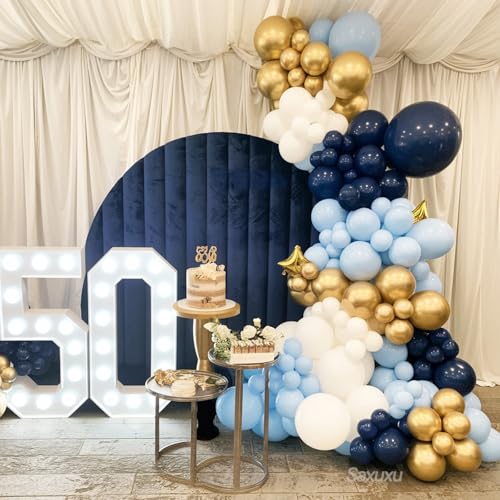 Saxuxu Blue and Gold Balloon Arch Kit – 128 Pieces for Birthday, Wedding & Party Decor