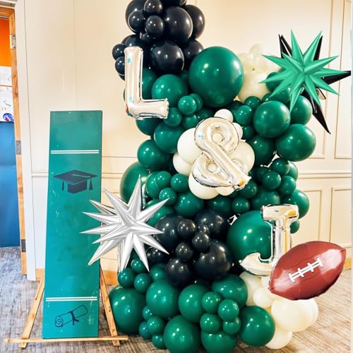 Saxuxu Football Balloon Arch Kit - 102 Balloons in Dark Green, Brown, White, Black for Sport Birthday Party Decor