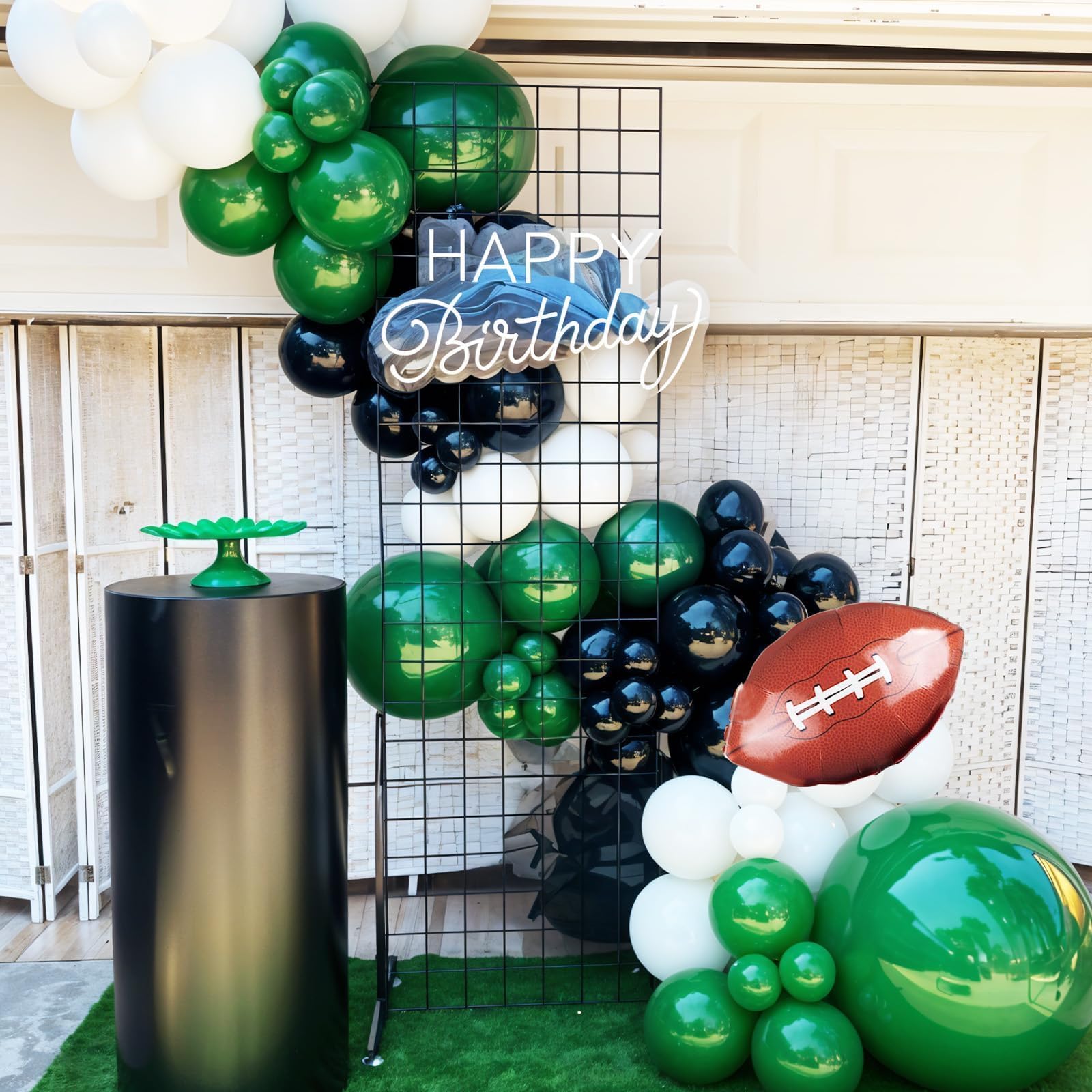 Saxuxu Football Balloon Arch Kit - 102 Balloons in Dark Green, Brown, White, Black for Sport Birthday Party Decor