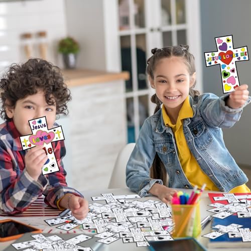 Saysurey Christian Cross Magnet Craft Kit for Kids - 30 DIY Color Your Own Jesus Loves Me Ornaments for Sunday School & VBS