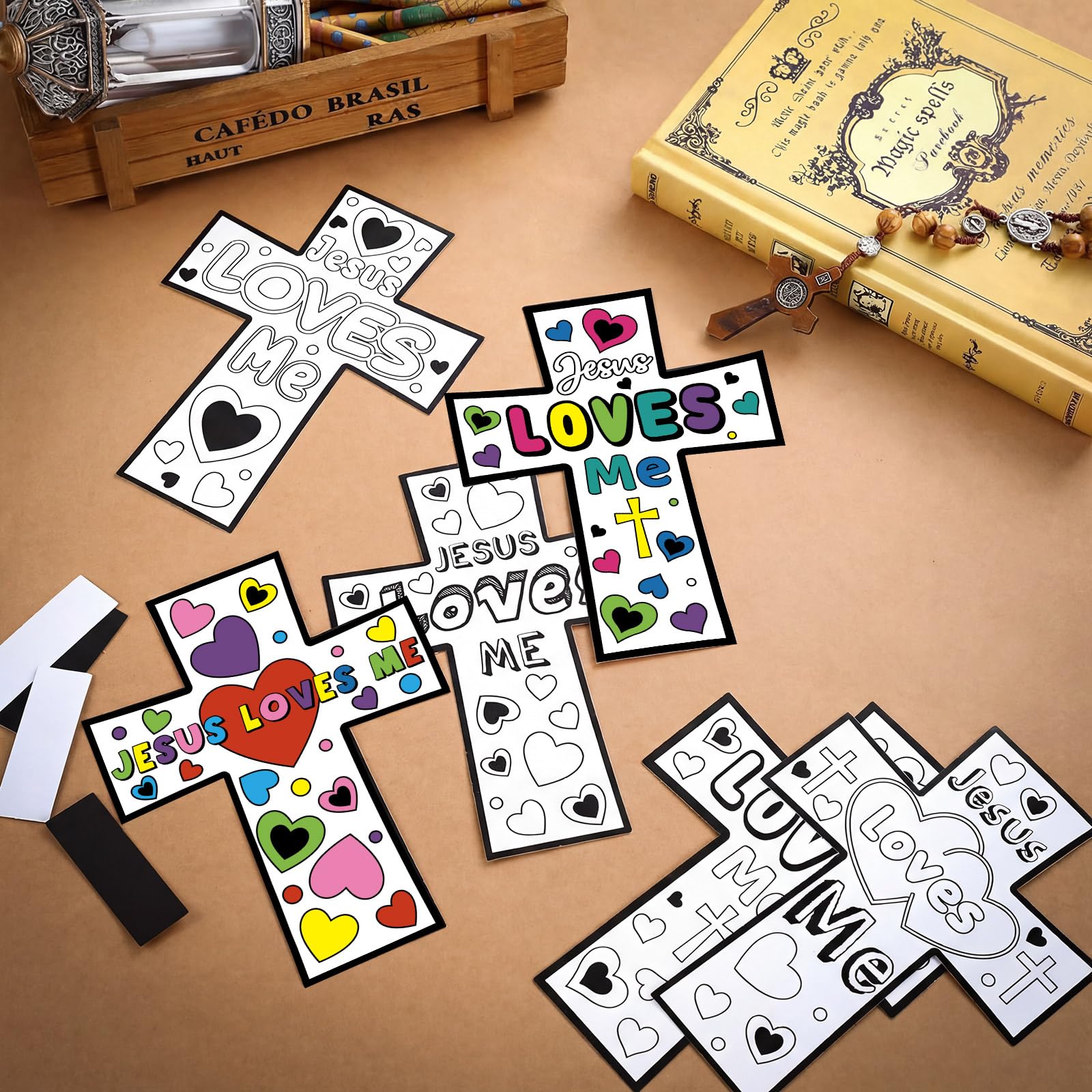 Saysurey Christian Cross Magnet Craft Kit for Kids - 30 DIY Color Your Own Jesus Loves Me Ornaments for Sunday School & VBS