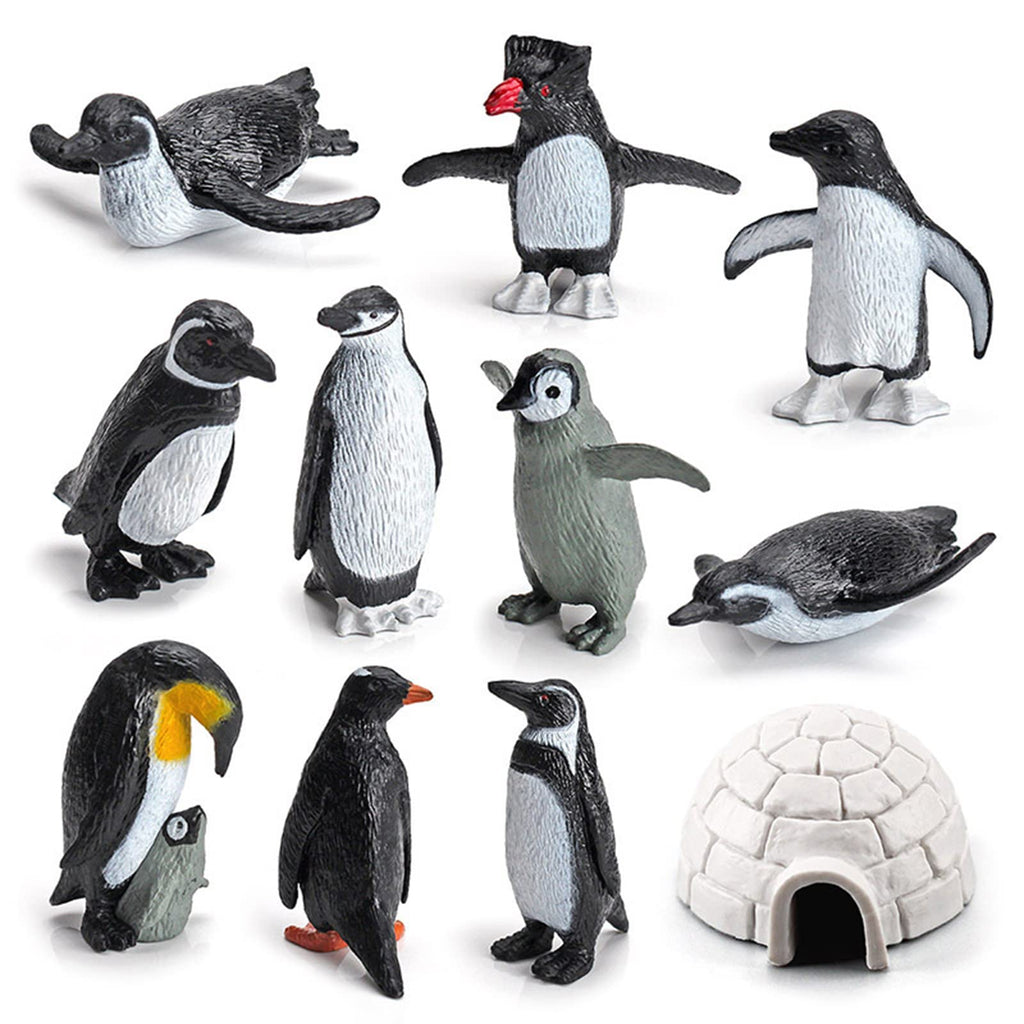 SCAHOW 11-Piece Penguin Figurines Set with Igloo – Realistic Plastic Arctic Animals for Kids, Cake Toppers, and Educational Play