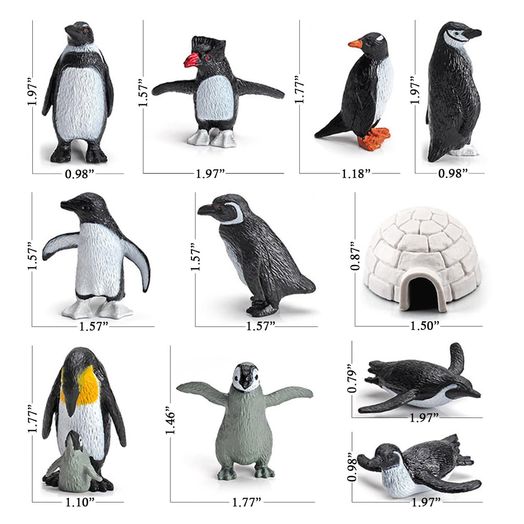 SCAHOW 11-Piece Penguin Figurines Set with Igloo – Realistic Plastic Arctic Animals for Kids, Cake Toppers, and Educational Play