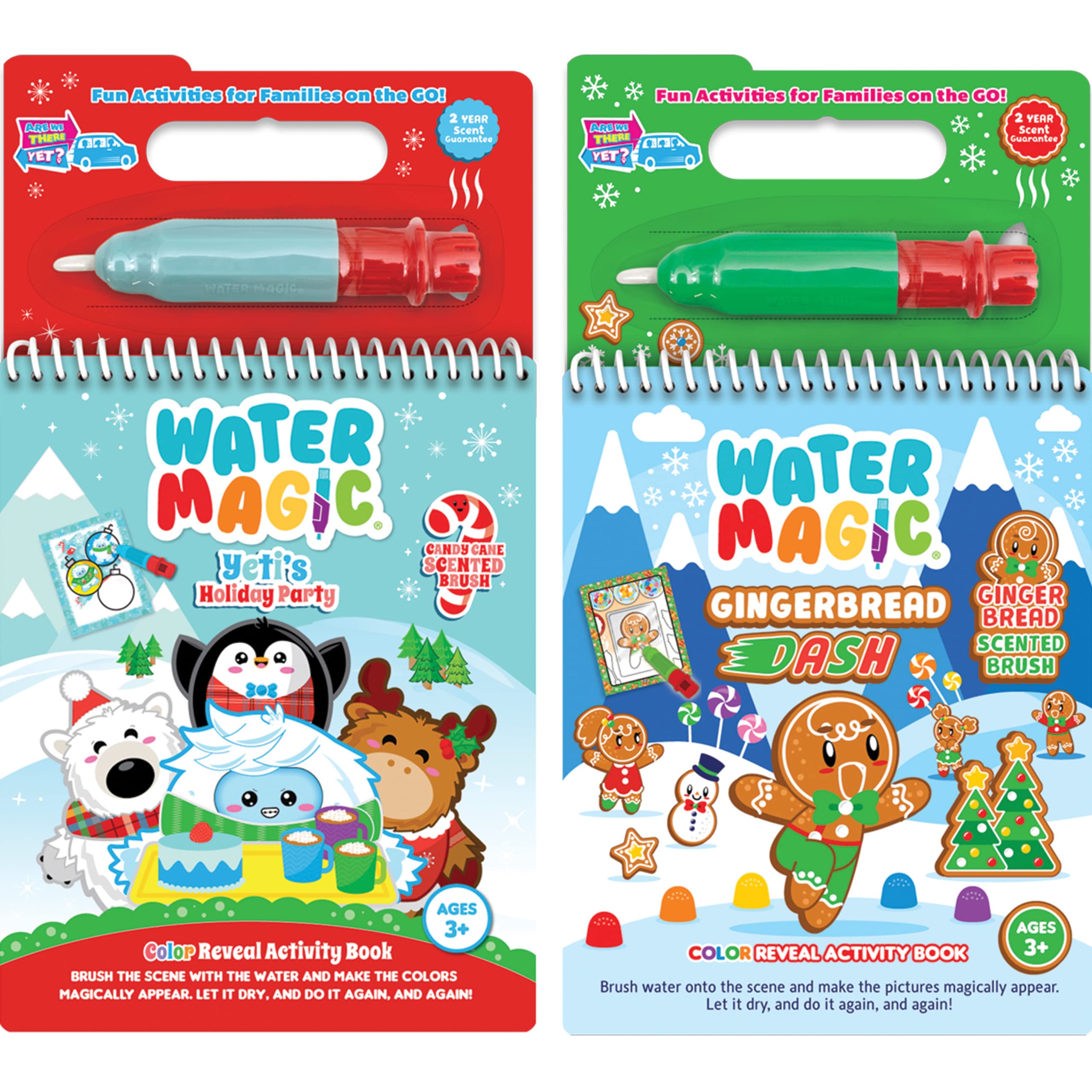 Scentco Holiday Water Magic 2-Pack: Candy Cane & Gingerbread Scented Reusable Water Reveal Activity Books