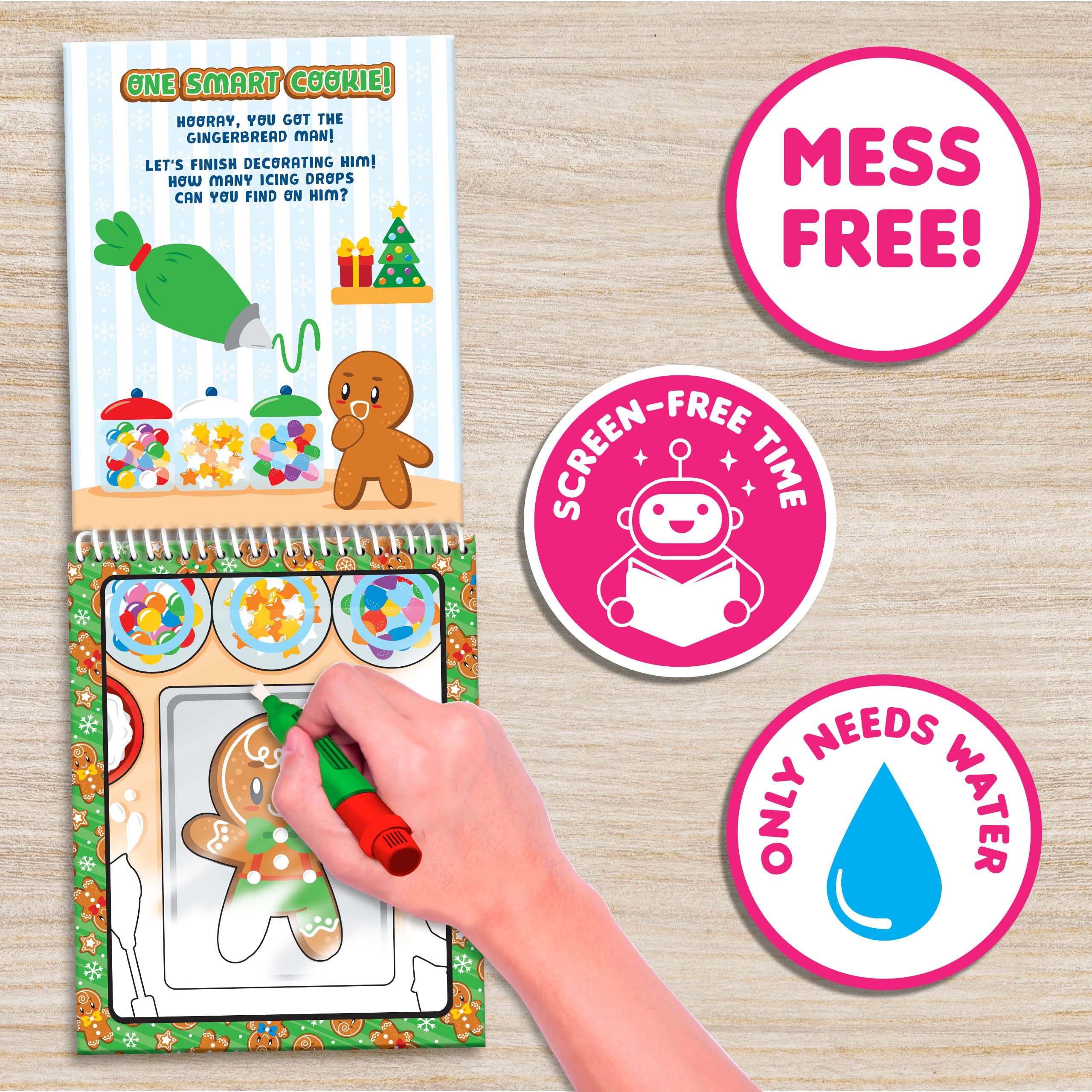 Scentco Holiday Water Magic 2-Pack: Candy Cane & Gingerbread Scented Reusable Water Reveal Activity Books