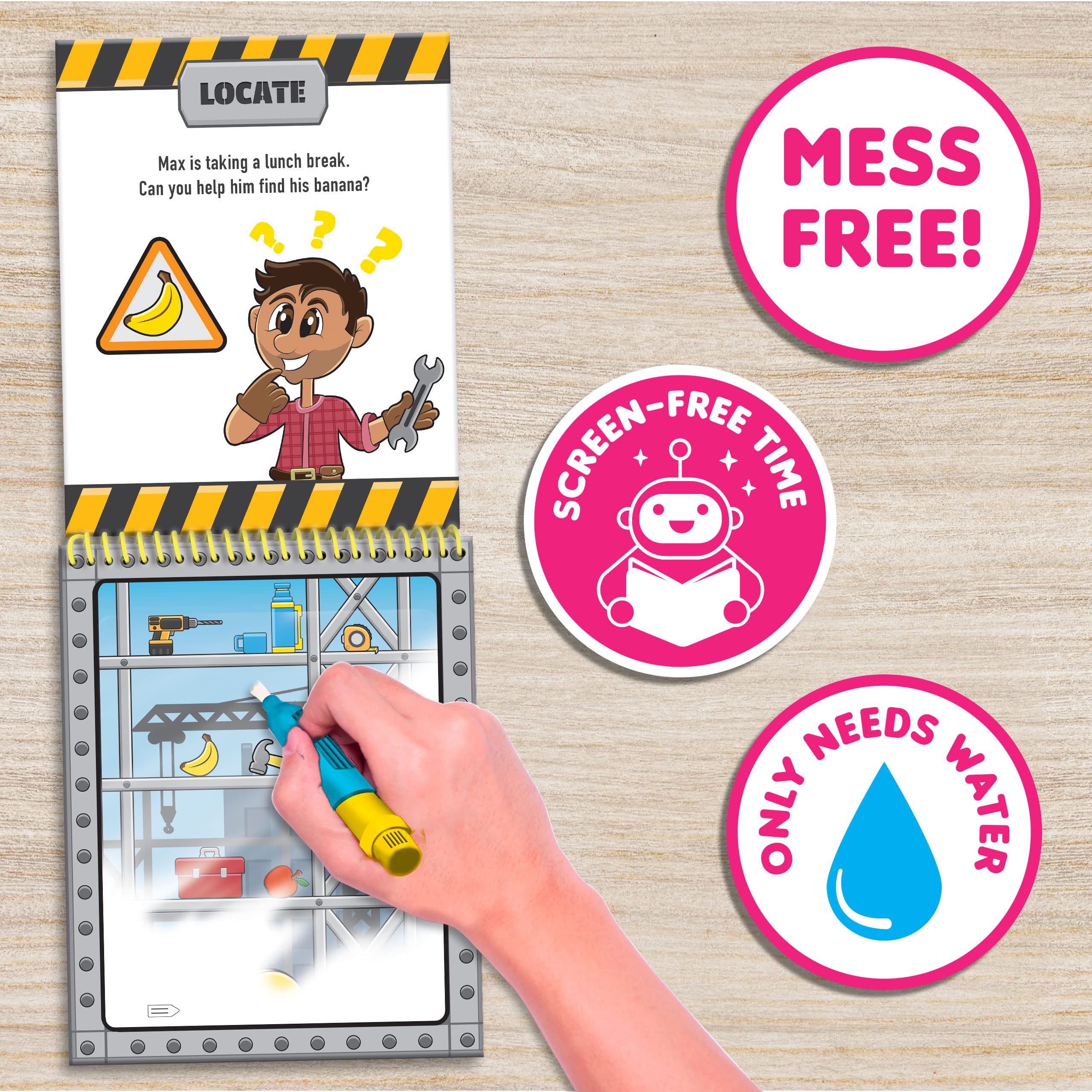 Scentco Water Magic Activity Books – Reusable Water Reveal with Scented Pens (Grape Kingdom & Construction)