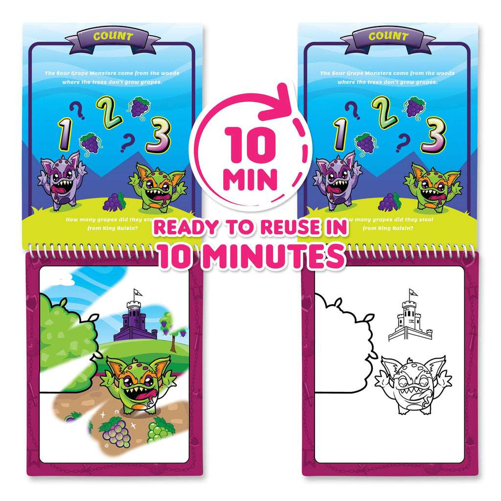 Scentco Water Magic Activity Books – Reusable Water Reveal with Scented Pens (Grape Kingdom & Construction)