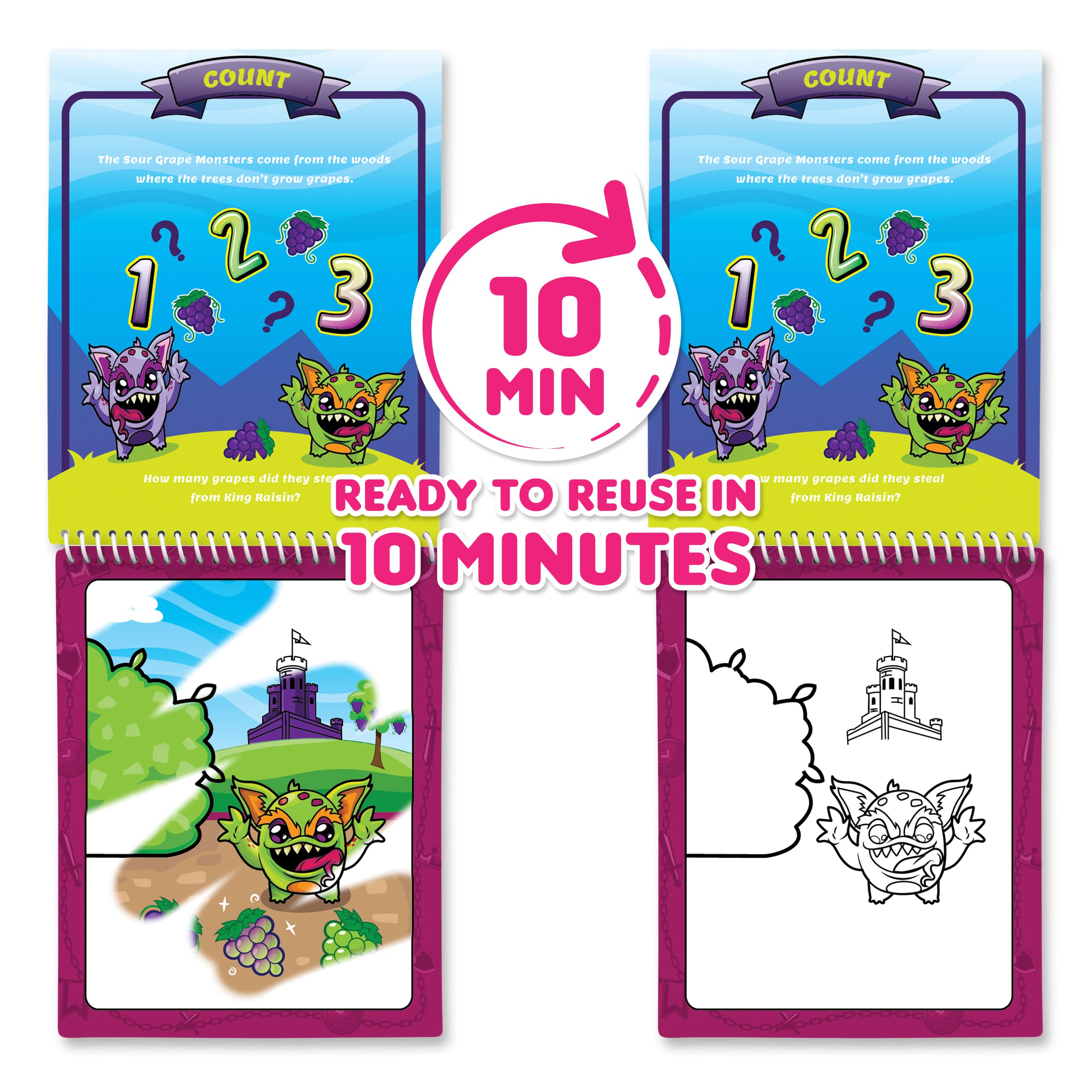 Scentco Water Magic Activity Books – Reusable Water Reveal with Scented Pens (Grape Kingdom & Construction)