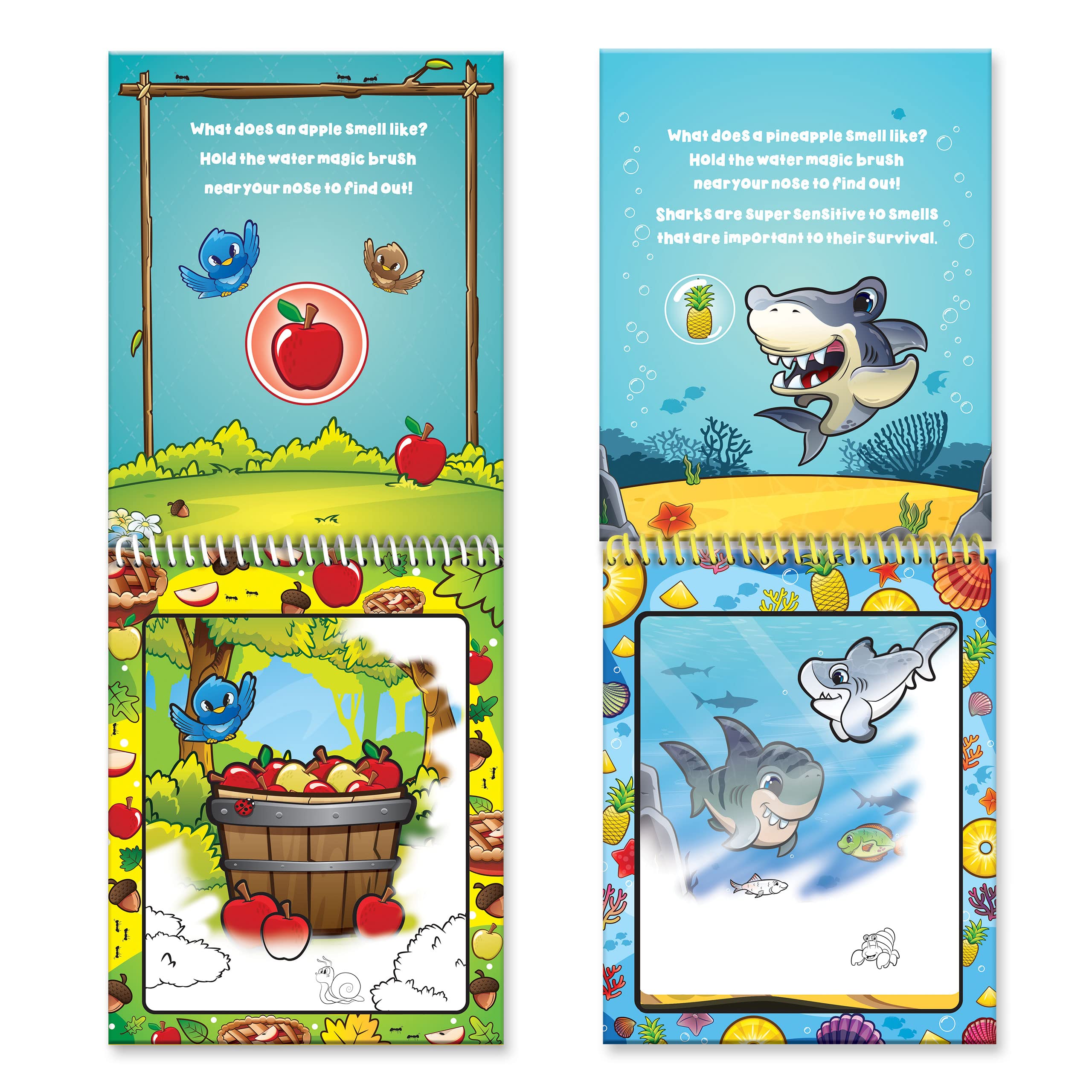Scentco Water Magic Reusable Activity Books – Scented Water Brushes, No-Mess Coloring for Kids (Forest Friends & Ocean Friends)