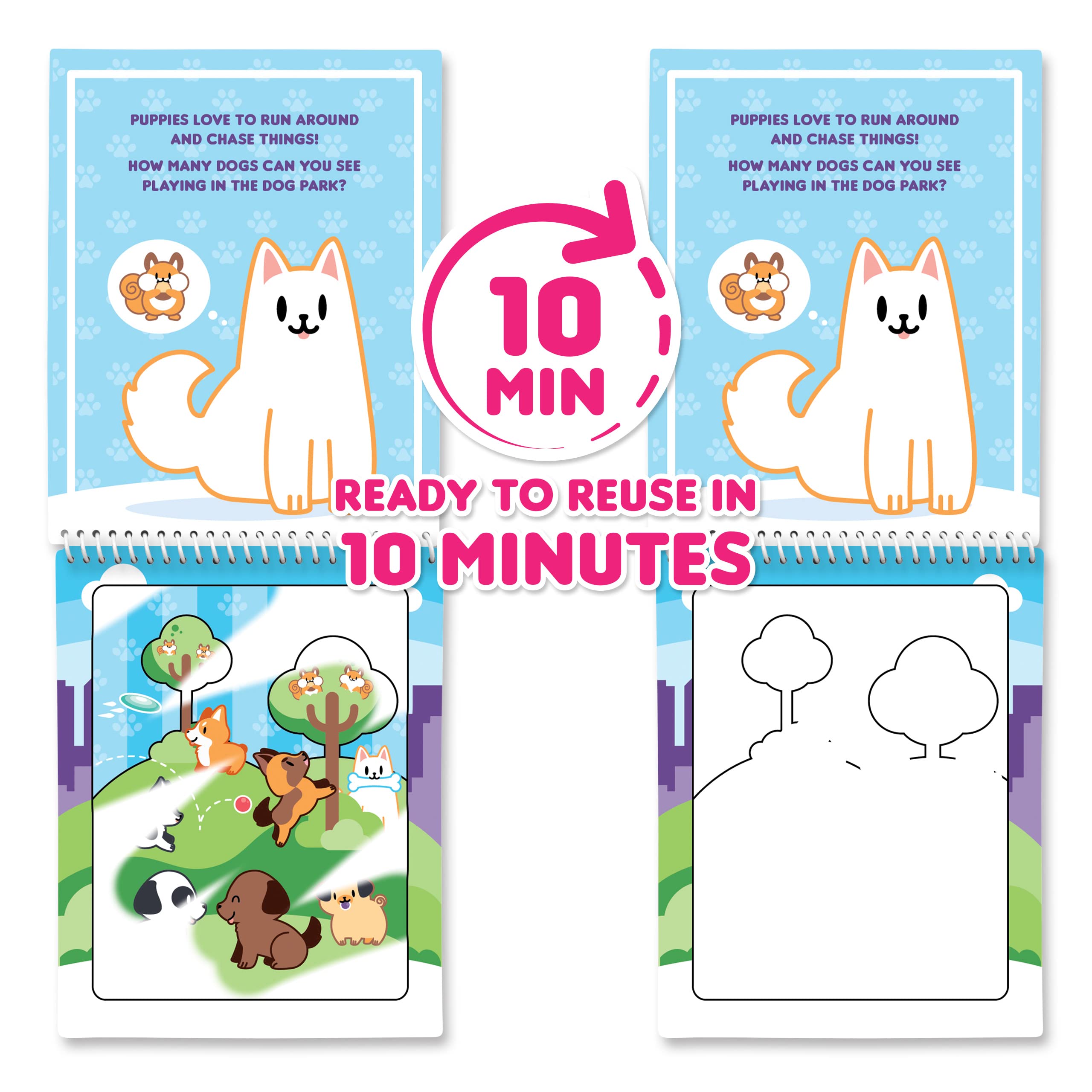 Scentco Water Magic Reusable Activity Books – Unicorn & Castle and Pet Paradise – No-Mess Scented Water Reveal Coloring