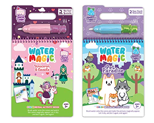 Scentco Water Magic Reusable Activity Books – Unicorn & Castle and Pet Paradise – No-Mess Scented Water Reveal Coloring