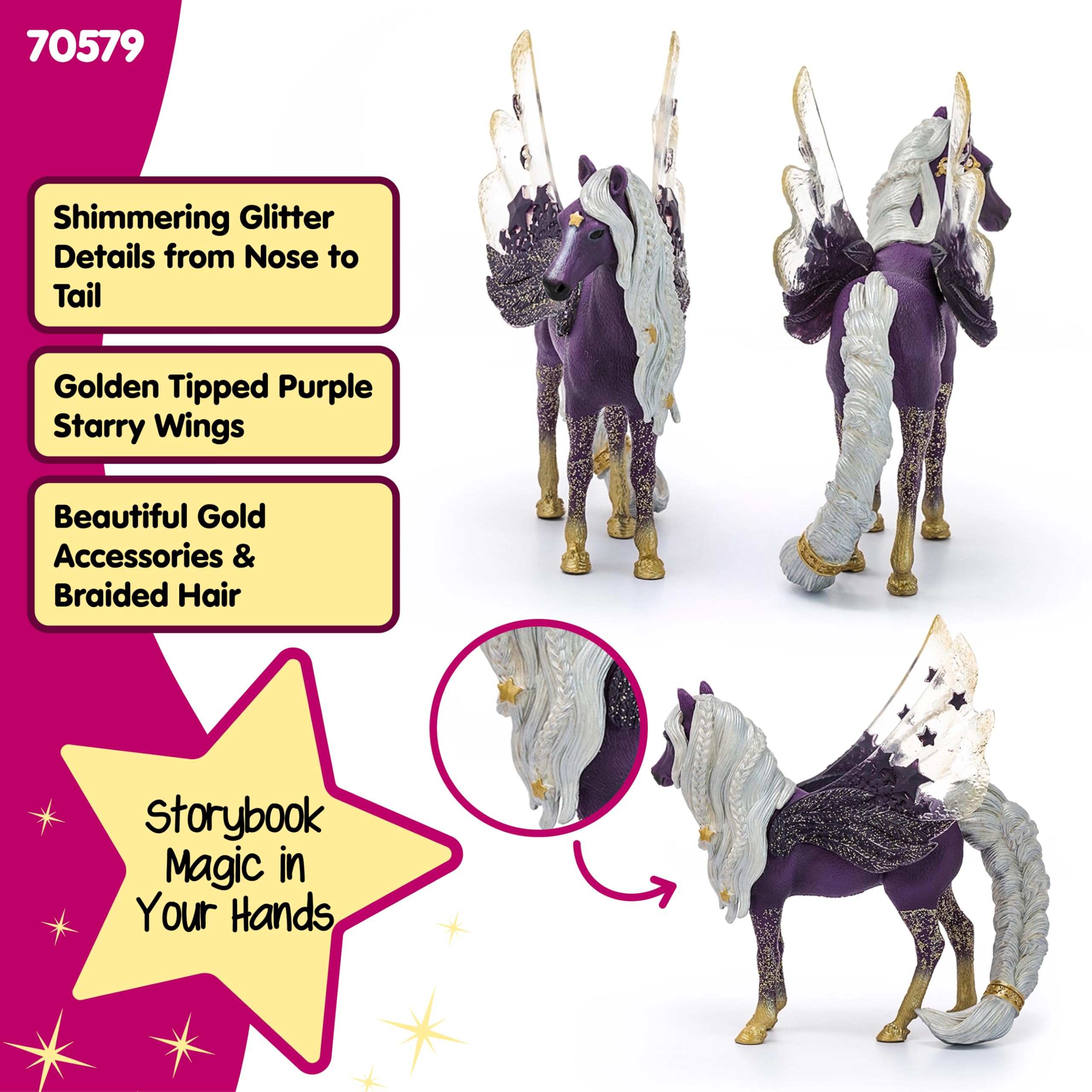 Schleich Bayala 7-inch Star Pegasus Figurine - Magical Winged Horse with Glitter Body & Starry Wings - Fantasy Collectible for Kids Ages 5+