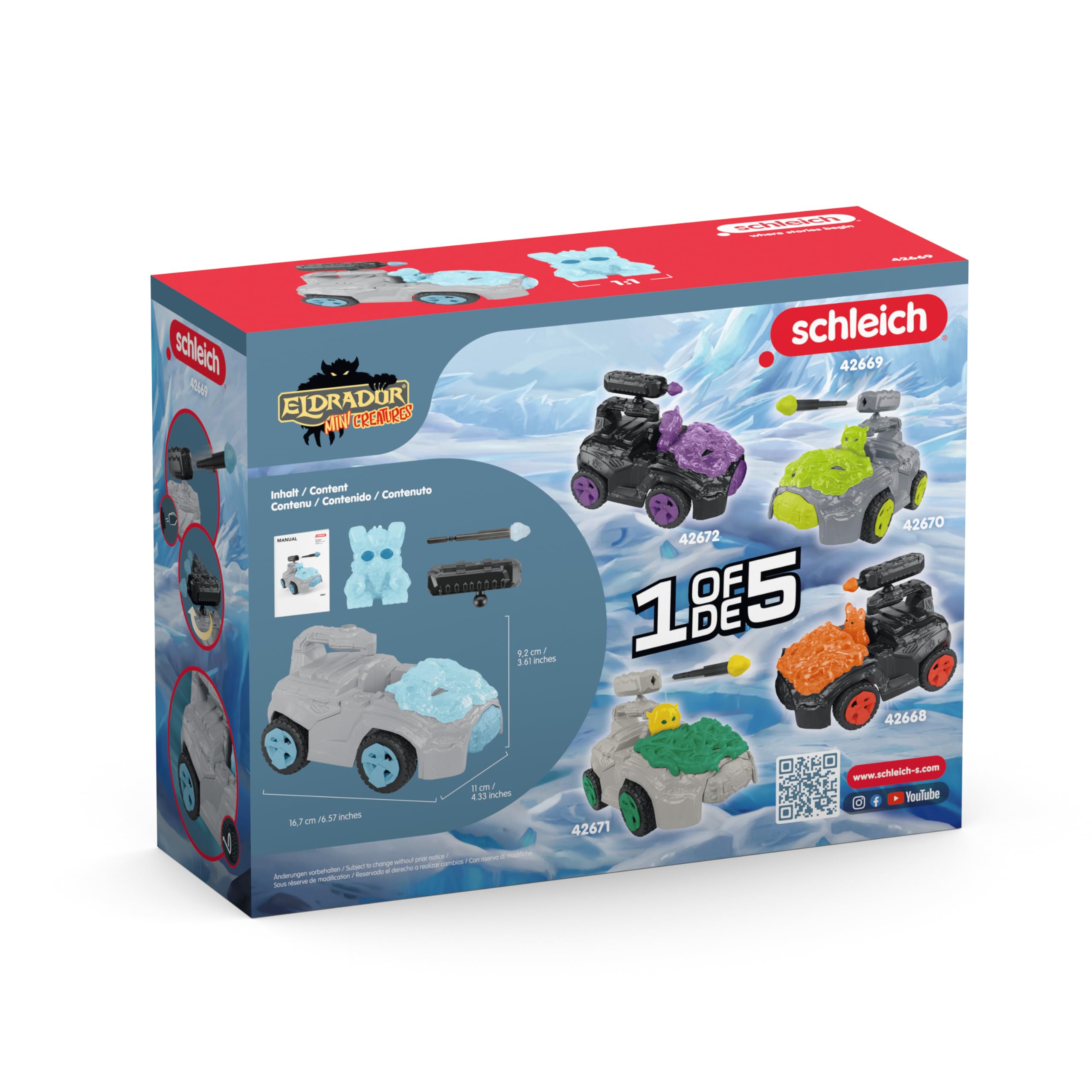 Schleich Eldrador Creatures Ice CrashMobile with Mini Creature – Pull-Back Action Car That Shoots & Ejects on Impact