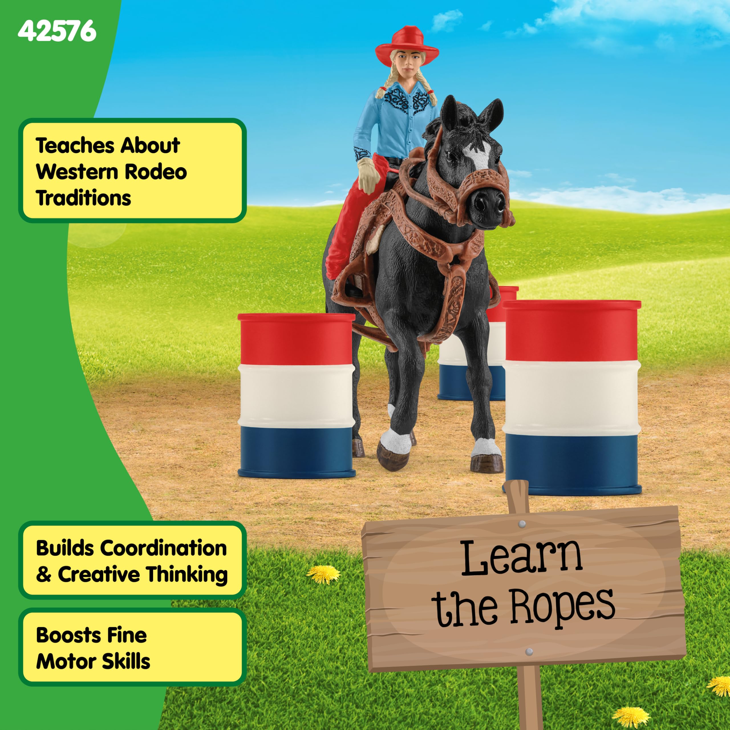 Schleich Farm World Barrel Racing Set - 7-Piece Cowgirl & Horse Rodeo Playset for Ages 3+