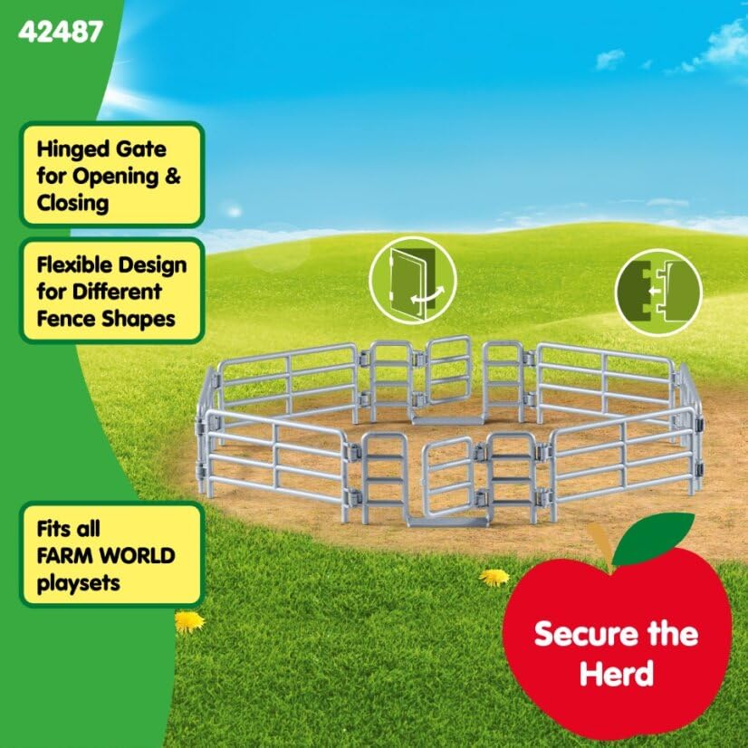 Schleich Farm World Corral Fence with Gate – 6-Piece Farm Animal Playset Accessory
