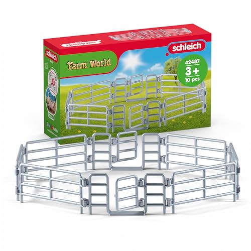 Schleich Farm World Corral Fence with Gate – 6-Piece Farm Animal Playset Accessory