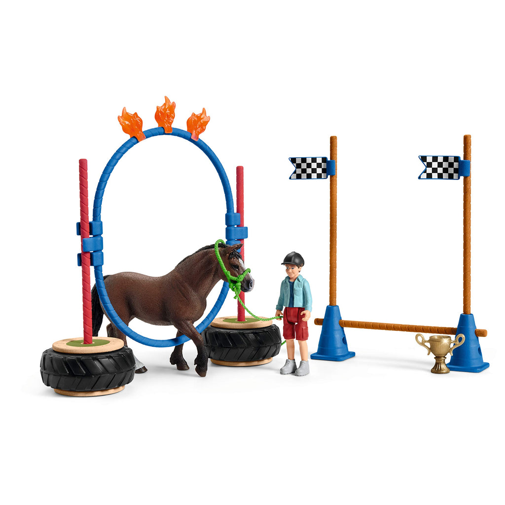 Schleich Farm World Pony Agility Race Playset – 22-Piece Horse Toy for Kids Ages 3+