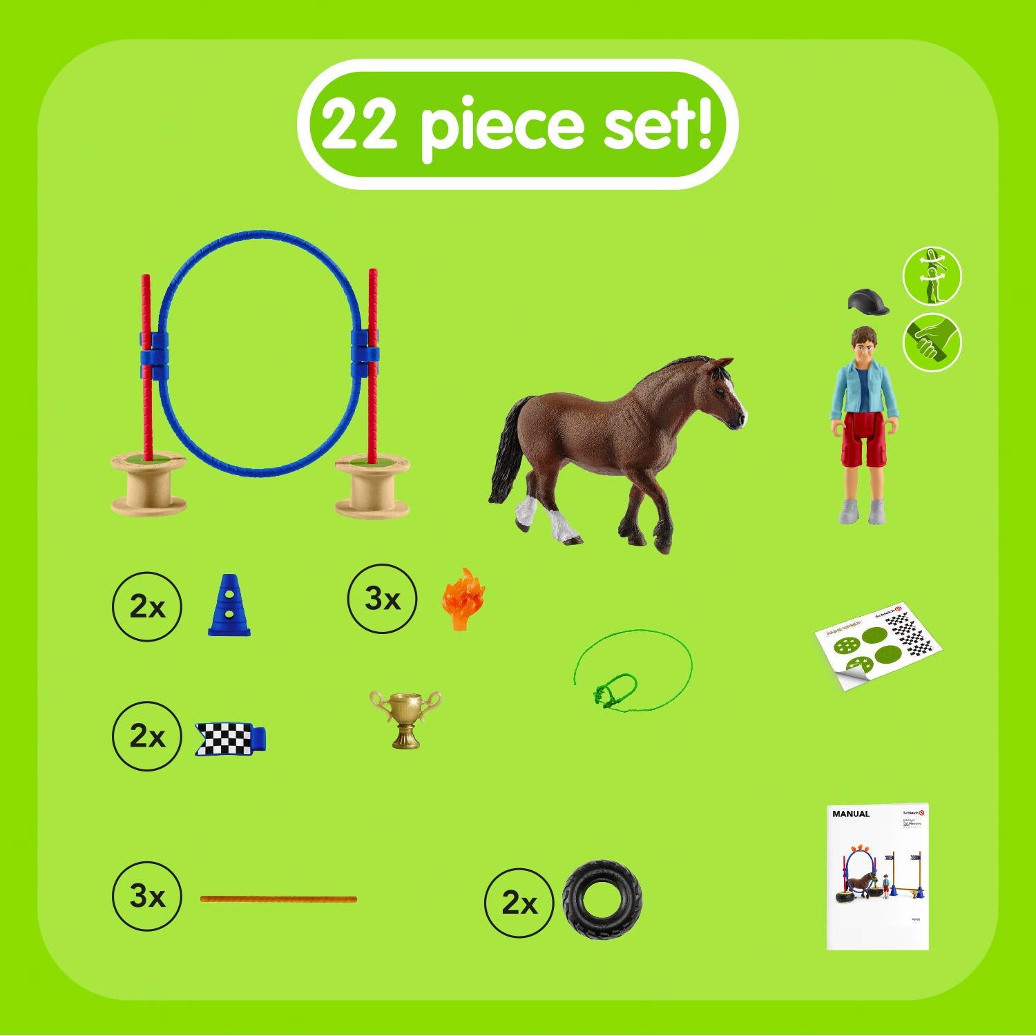 Schleich Farm World Pony Agility Race Playset – 22-Piece Horse Toy for Kids Ages 3+